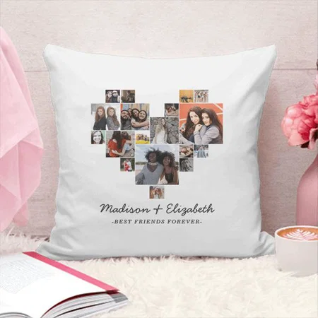 Modern Heart 18 Photo Collage Best Friends Forever Customized Photo Printed Cushion