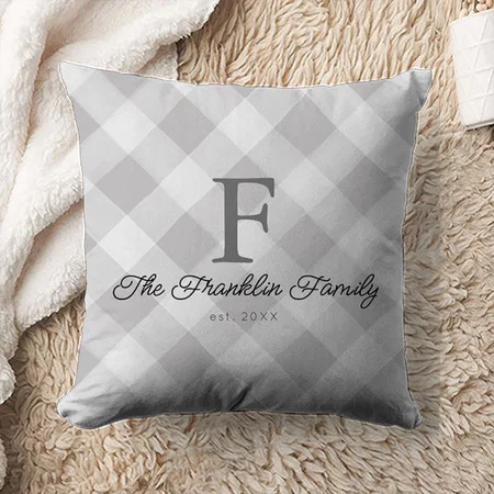 Farmhouse Gray Buffalo Check Personalized Family Customized Photo Printed Cushion