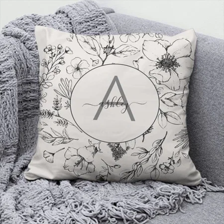 Pretty Blush Pink Floral Botanical Monogram Customized Photo Printed Cushion