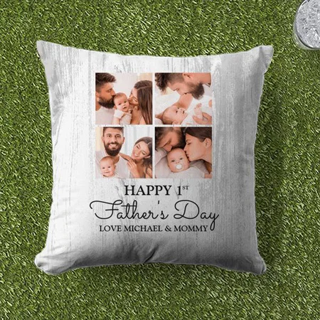 Cute Modern Photo Collage Happy Fathers Day Customized Photo Printed Cushion