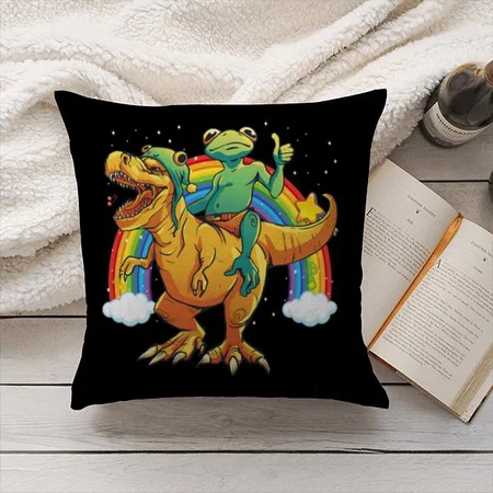 Dinosaur and Frog with Rainbow Design Customized Photo Printed Cushion