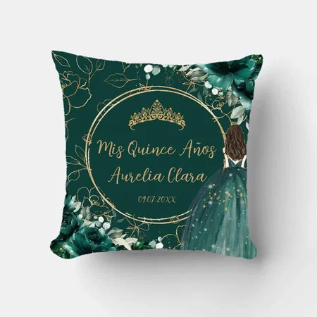 Green Floral Princess Crown Design Customized Photo Printed Cushion