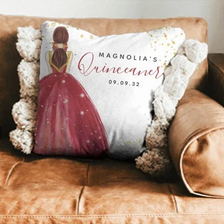 Red Dress Gold Glitter Girl Design Customized Photo Printed Cushion