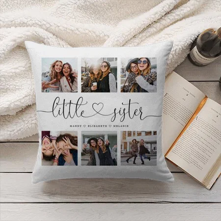 Little Sisters Script Sisters Gift Photo Collage Customized Photo Printed Cushion