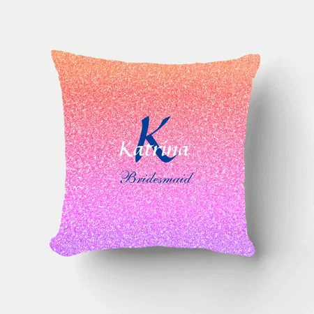 Monogram Initial Name Rose Gold Glitter Customized Photo Printed Cushion