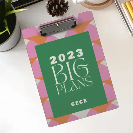 Modern pink green Big Plans Quote Customized Photo Printed Exam Board