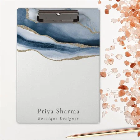Elegant Abstract Navy Blue Gold Watercolor Customized Photo Printed Exam Board