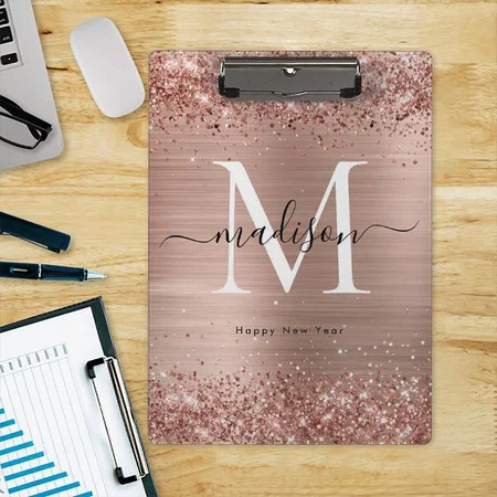 Rose Gold Glitter Brushed Metal Monogram Customized Photo Printed Exam Board