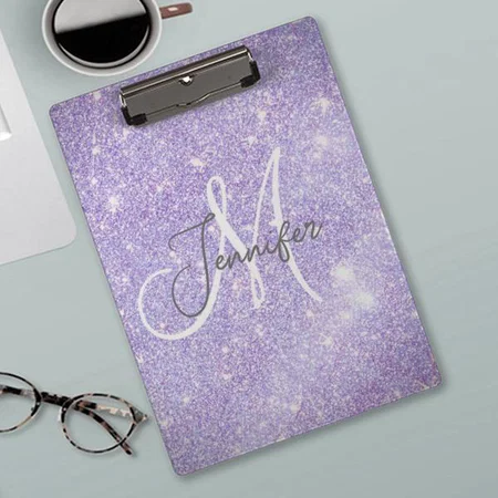 Girly Periwinkle Blue Glitter Blush Monogram Customized Photo Printed Exam Board