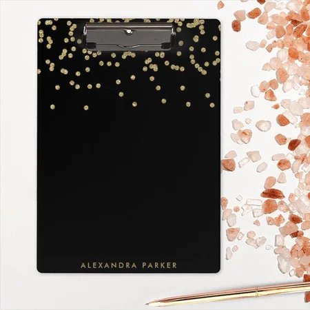 Faux Gold Confetti on Black Customized Photo Printed Exam Board