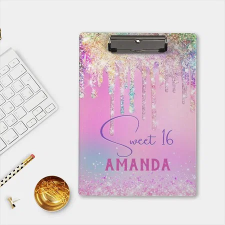 Cute Unicorn Pink Glitter Birthday Monogram Customized Photo Printed Exam Board