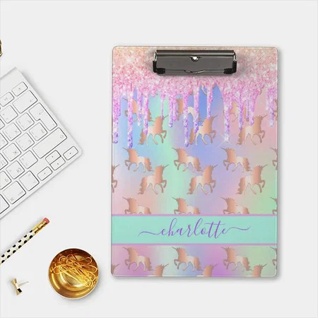 Unicorns Glitter Pink Gold Rainbow Design  Customized Photo Printed Exam Board