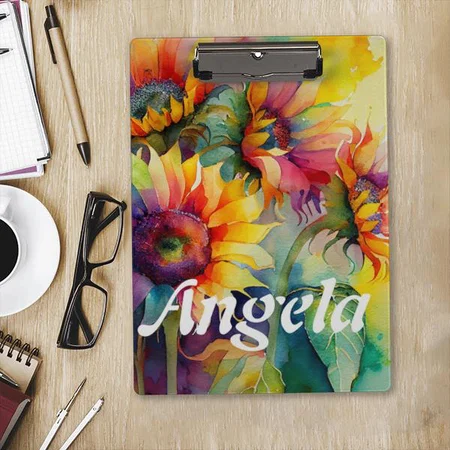 Vibrant Watercolor Sunflower Customized Photo Printed Exam Board