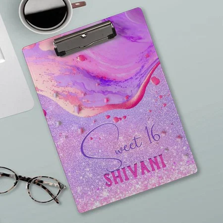Cute Purple Marble Art Glitter Monogram Customized Photo Printed Exam Board