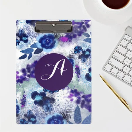 Monogram Blue Purple Flowers Pattern Customized Photo Printed Exam Board