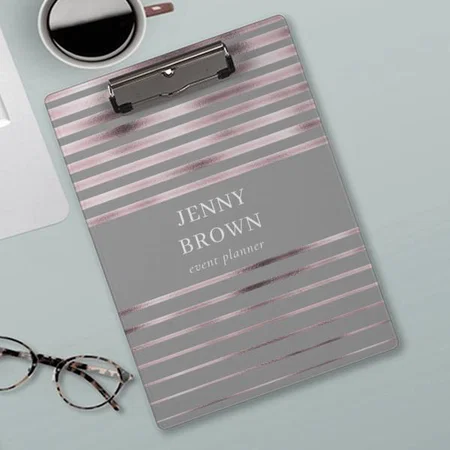 Metallic Rose Gold Foil Stripes Monogram Customized Photo Printed Exam Board