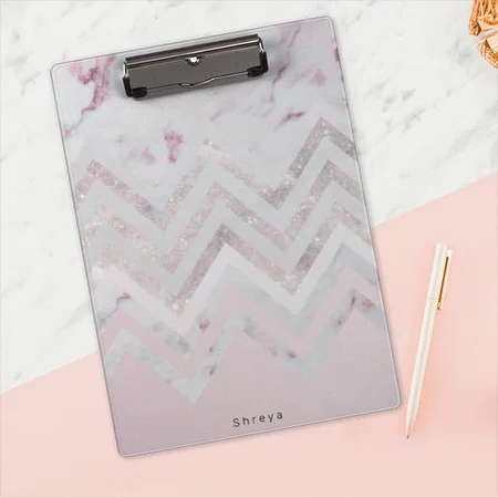 Rose Gold Glitter Pink Marble Monogram Customized Photo Printed Exam Board
