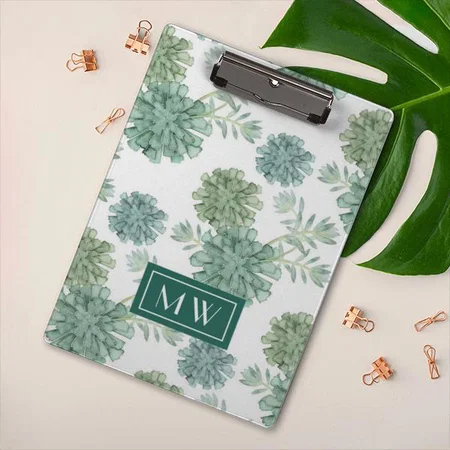 Monogram Plant Happiness Succulent Pattern Customized Photo Printed Exam Board