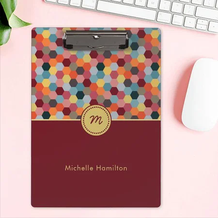 Monogram Geometric Modern Hexagon Customized Photo Printed Exam Board