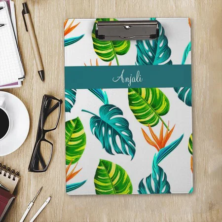 Stylish Leaf's Monogram Customized Photo Printed Exam Board