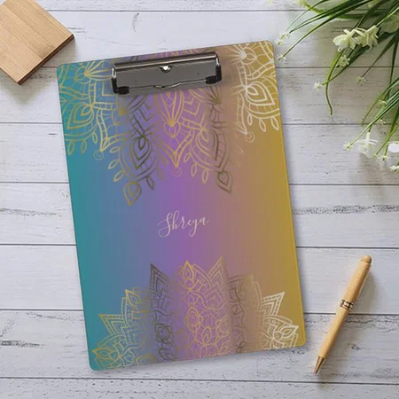 Elegant Gold Filigree Mandala On Pastel Rainbow Customized Photo Printed Exam Board