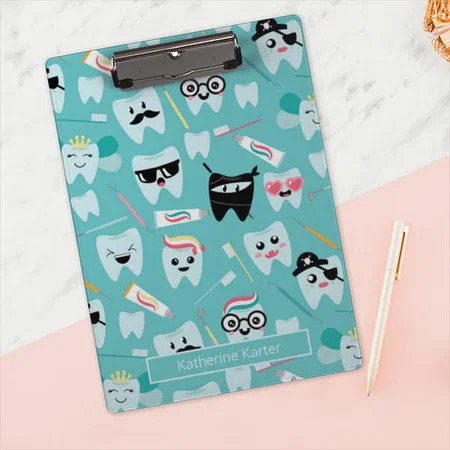 Cute Pediatric Dental Practice Tooth Pattern Customized Photo Printed Exam Board