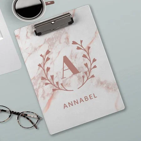 Pink Marble Monogram Customized Photo Printed Exam Board
