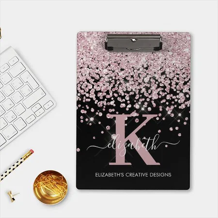 Black Pink Rose Gold Diamond Glitter Monogrammed Customized Photo Printed Exam Board