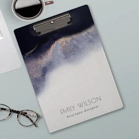Abstract Navy Black Gold Foil Watercolor Customized Photo Printed Exam Board