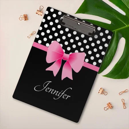 Pink Ribbon Black & White Dots Design Customized Photo Printed Exam Board