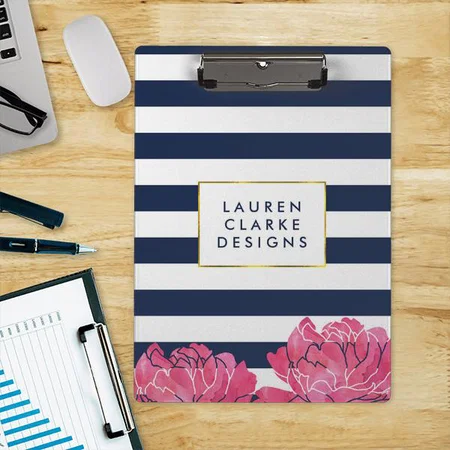Navy Stripe & Pink Peony Customized Photo Printed Exam Board