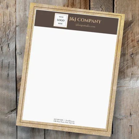 Elegant Gold Texture Brown Frame Logo Customized Printed Letterheads
