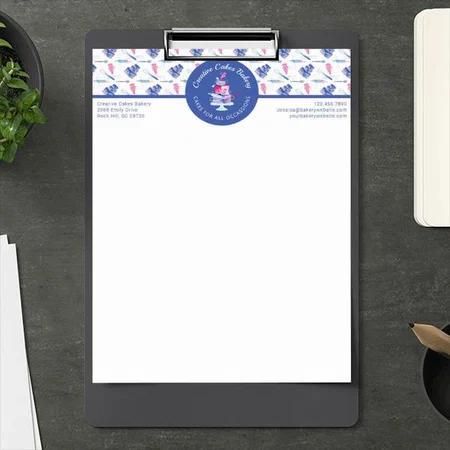 Fun Pink & Blue Bakery Cake Customized Printed Letterheads