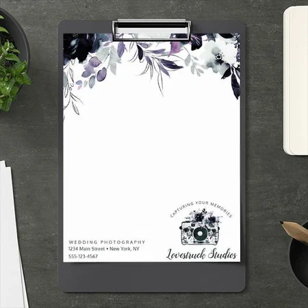 Navy Blue Floral Watercolor Design Customized Printed Letterheads
