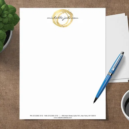 Faux Gold Painted Circle Design Customized Printed Letterheads