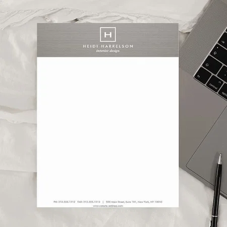 Grey Box Monogram Design Customized Printed Letterheads