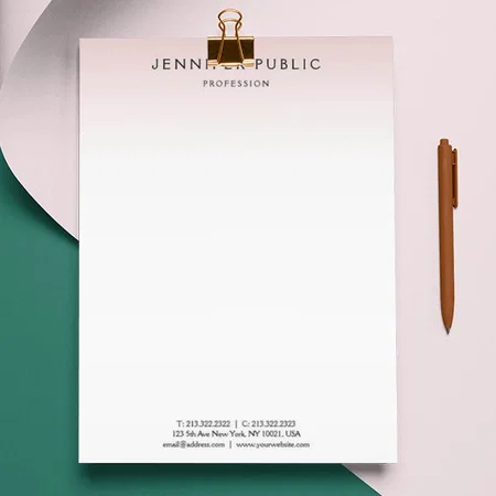 Rose Gold White Customized Printed Letterheads