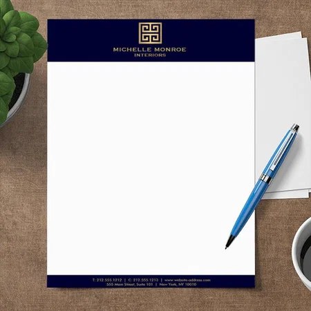 Elegant Dark Blue & Gold Customized Printed Letterheads