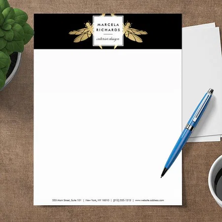 Elegant Faux Gold Dragonfly Duo Customized Printed Letterheads