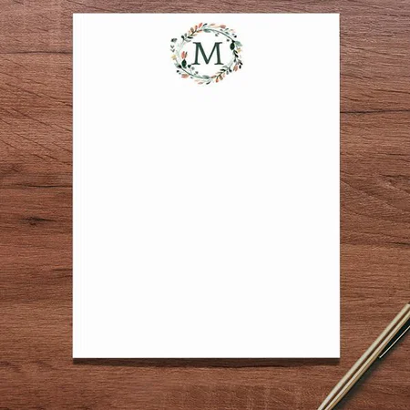 Monogram Wreath Floral Design Customized Printed Letterheads