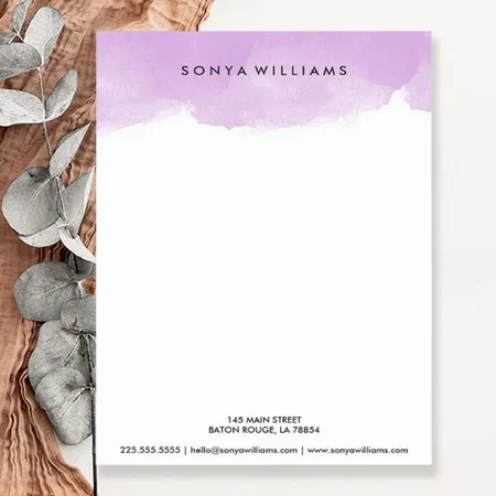 Purple Watercolor Office Customized Printed Letterheads