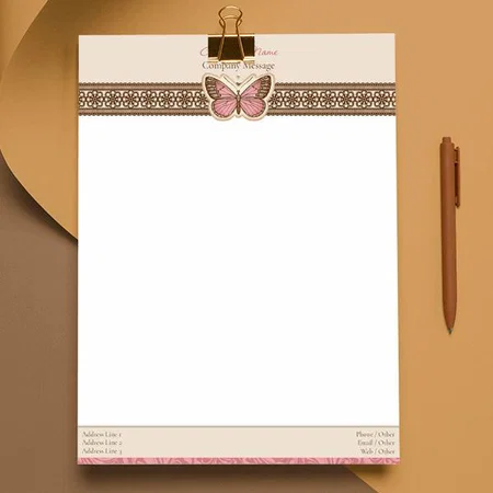 Retro & Vintage Pink Butterfly Customized Printed Letterheads