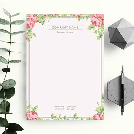 Green Pink Floral Design Customized Printed Letterheads