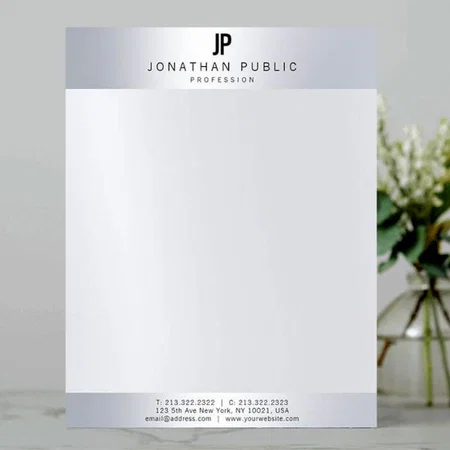 Faux Silver Monogram Customized Printed Letterheads