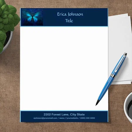 Mystic Blue Butterfly Customized Printed Letterheads