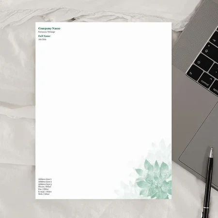 Green Watercolor Leaf Design Customized Printed Letterheads