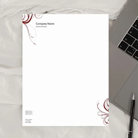 Red Floral Line  Customized Printed Letterheads