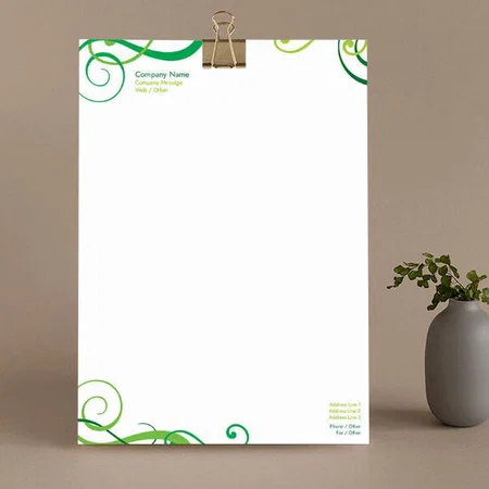 Green Swirl Floral Design Customized Printed Letterheads