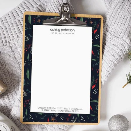 Navy Blue Modern Christmas Illustration Pattern Design Customized Printed Letterheads