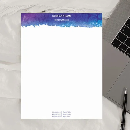 Blue Watercolor Design Customized Printed Letterheads